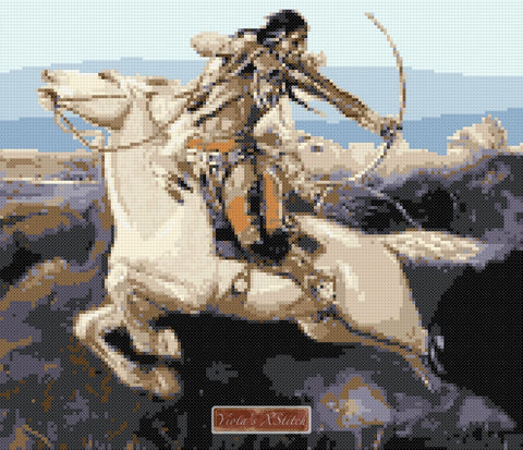 Indian hunting by Charles Marion Russell in counted cross stitch kit