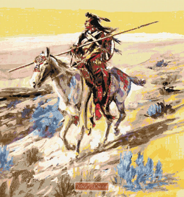 Indian with spear (v2) counted cross stitch kit - 1