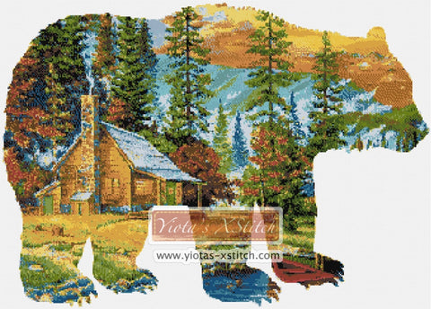 Landscape bear cross stitch kit