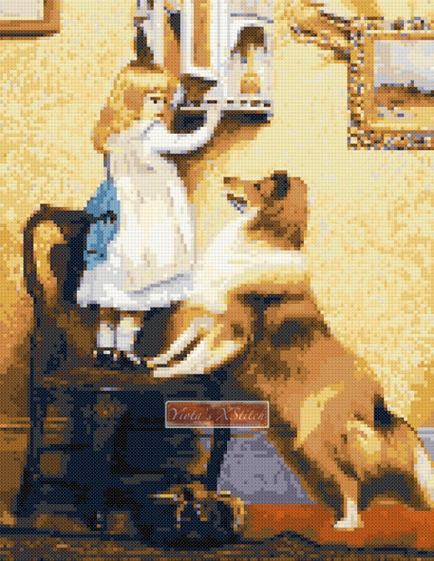 Little girl with sheltie (v2) counted cross stitch kit