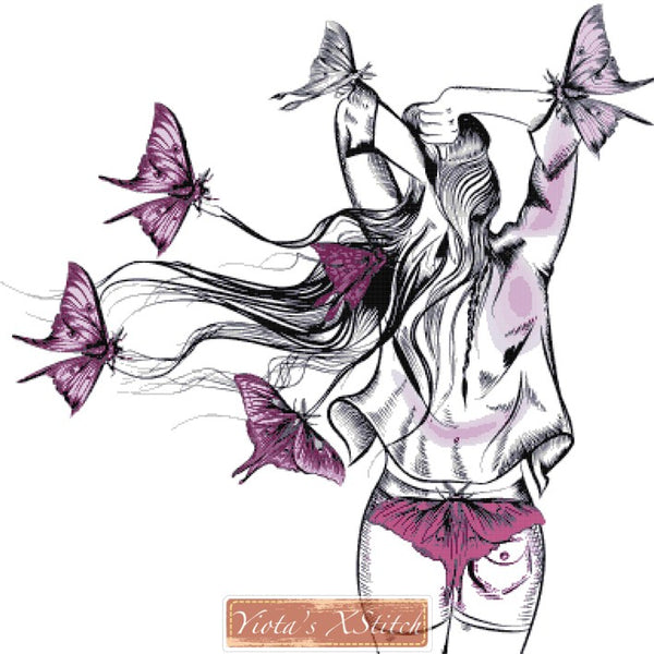 Long haired butterfly girl counted cross stitch kit - 1
