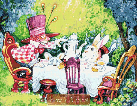 Mad Hatter and bunny from Alice in wonderland counted cross stitch kit