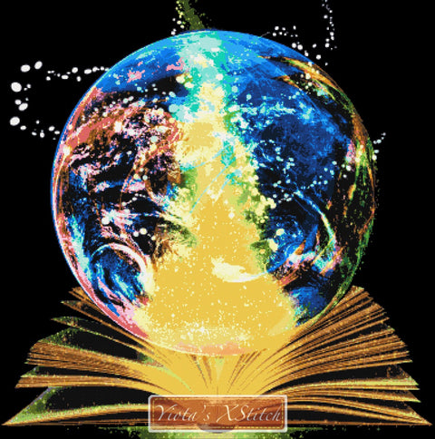 Magic book earth planet counted cross stitch kit