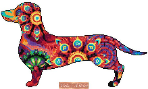 Mandala dachshund cross stitch kit