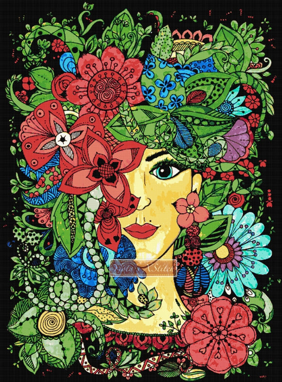 Mandala girl counted cross stitch kit