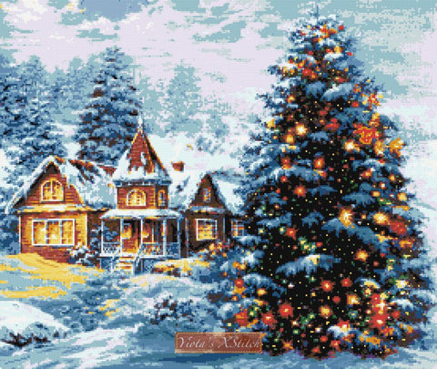 Merry Christmas scene counted cross stitch kit