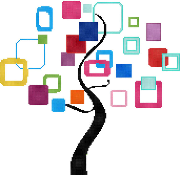 Modern tree cross stitch kit