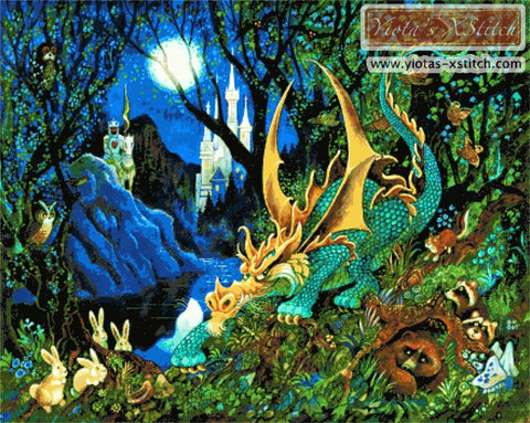 Moon dragon, large and advanced counted cross stitch kit