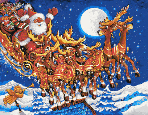 Santa with reindeers large and advanced counted cross stitch kit