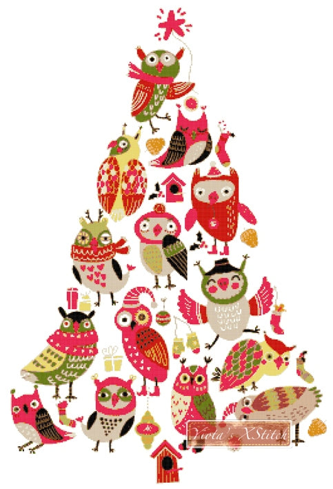 Owl Christmas tree counted cross stitch kit - 1