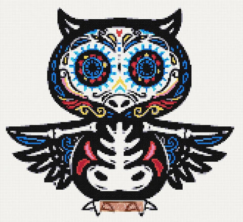 Owl sugar skull cross stitch kit