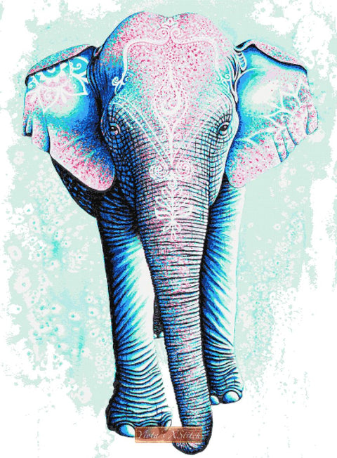Painted Asian elephant full coverage counted cross stitch kit