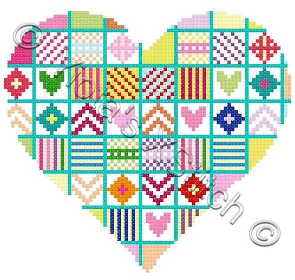 Patchwork heart counted cross stitch kit - 1
