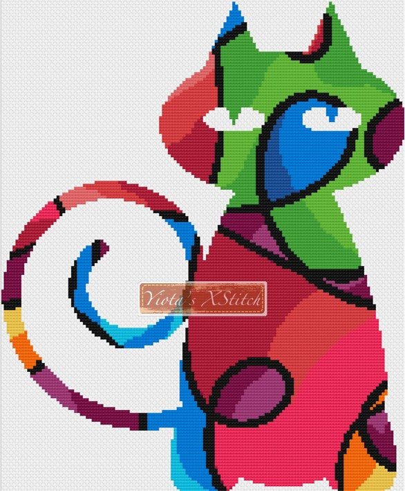 Psychedelic cat counted cross stitch kit - 1