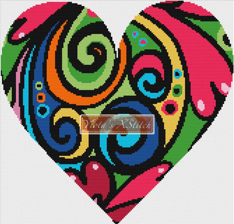 Psychedelic heart counted cross stitch kit