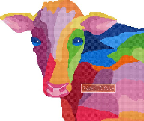 Rainbow cow cross stitch kit