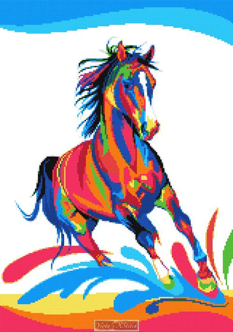 Rainbow horse modern cross stitch kit