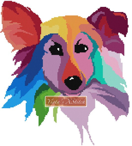 Rainbow border collie counted cross stitch kit - 1
