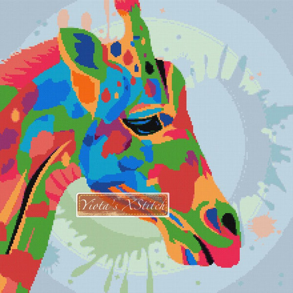 Rainbow giraffe (v2) counted cross stitch kit - 1
