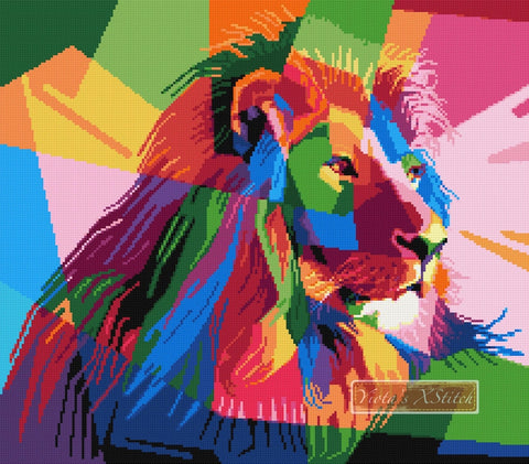 Rainbow lion (v2) modern cross stitch kit