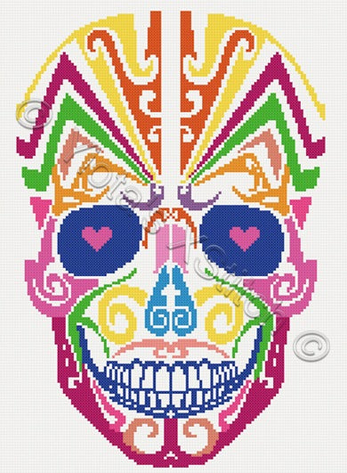 Rainbow sugar skull counted cross stitch kit