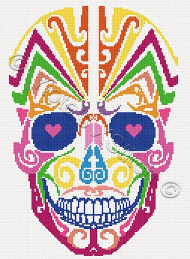 Rainbow sugar skull counted cross stitch kit - 1