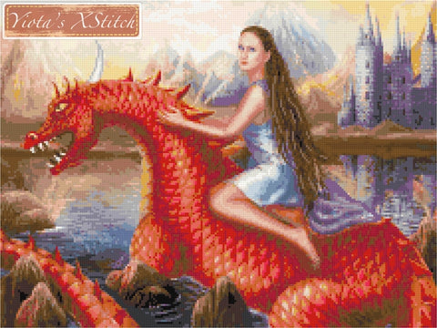 Red dragon, fantasy counted cross stitch kit