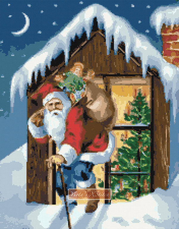 Santa on roof (v2) counted cross stitch kit - 1