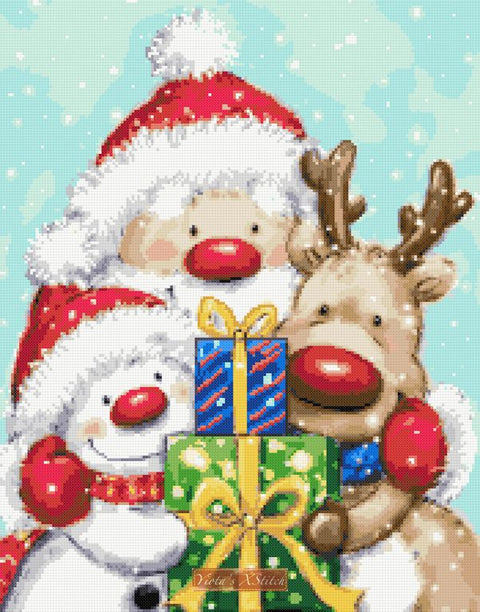 Santa reindeer and snowman counted cross stitch kit