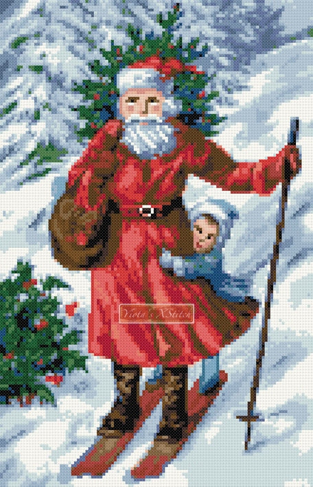 Santa skating counted cross stitch kit