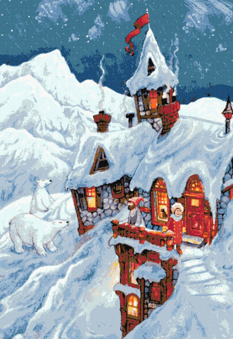 Santas village full coverage Christmas counted cross stitch kit
