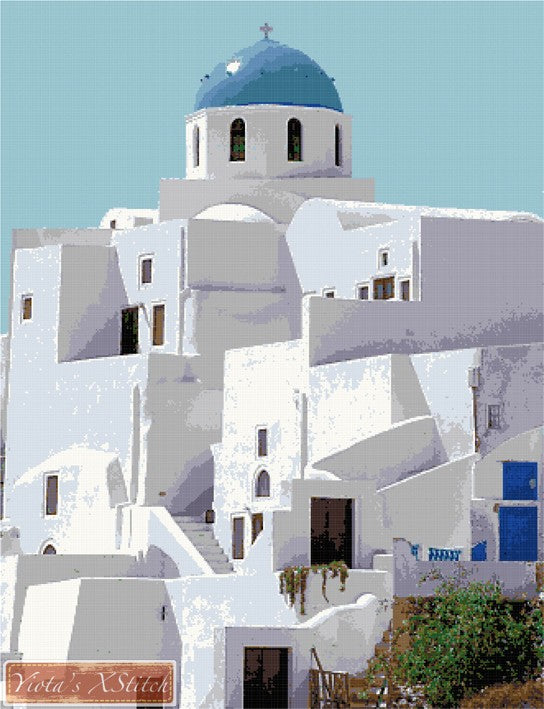 Santorini Greek church No2 counted cross stitch kit - 1