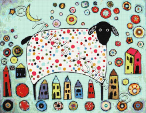 Sheep collage counted cross stitch kit. Modern and abstract counted cross stitch kit with whole stitches only. 