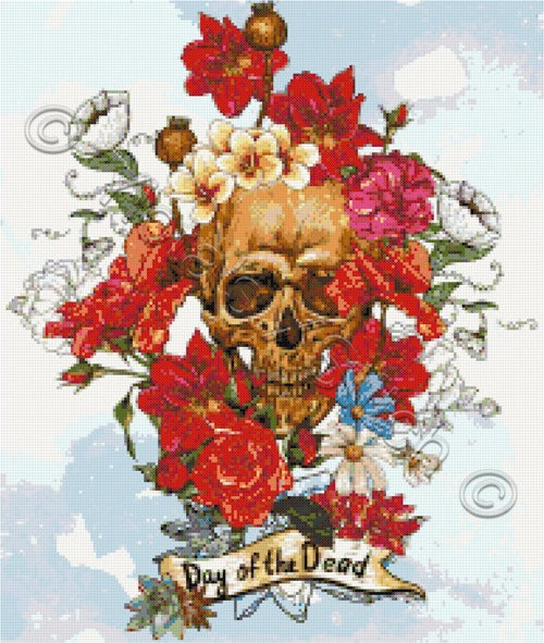 Skull and flowers No1 counted cross stitch kit - 1