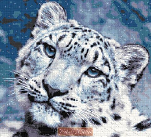 Snow leopard face counted cross stitch kit