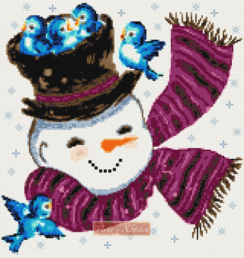 Snowman with birds No2 counted cross stitch kit