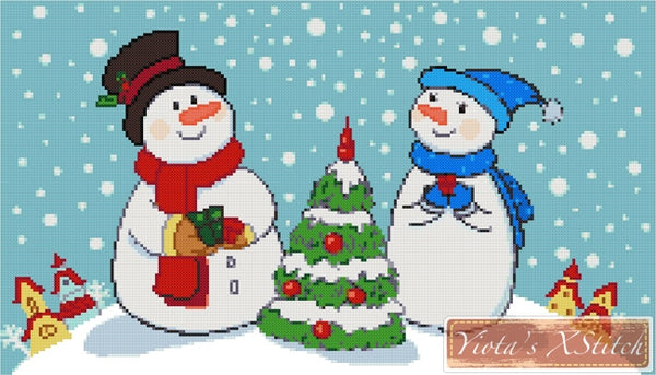 Snowman couple cross stitch kit - 1