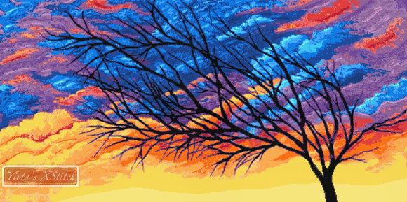 Sunset tree cross stitch kit