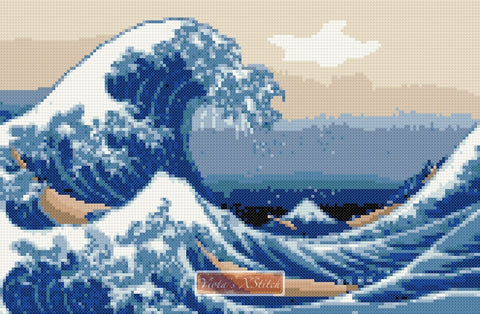 The Great Wave by Katsushika Hokusai  in counted cross stitch kit
