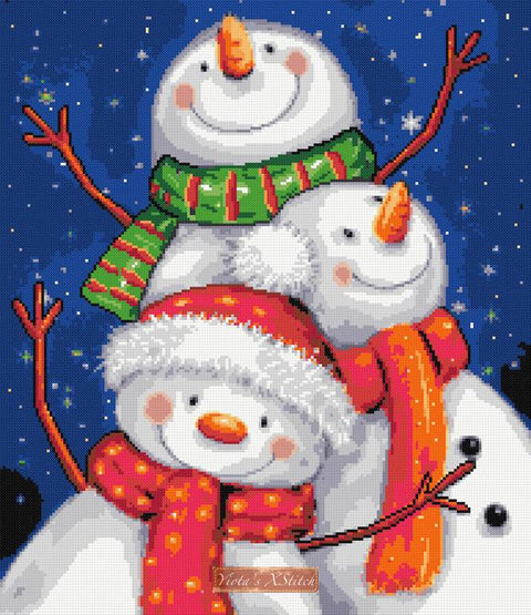 Three snowmen cross stitch kit