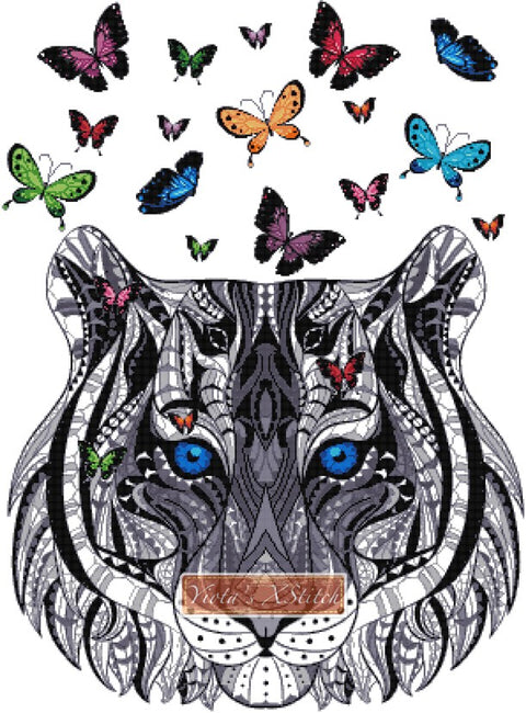 Tiger with butterflies counted cross stitch kit
