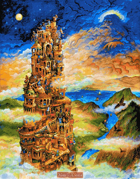 Tower of Babel giant full coverage cross stitch kit