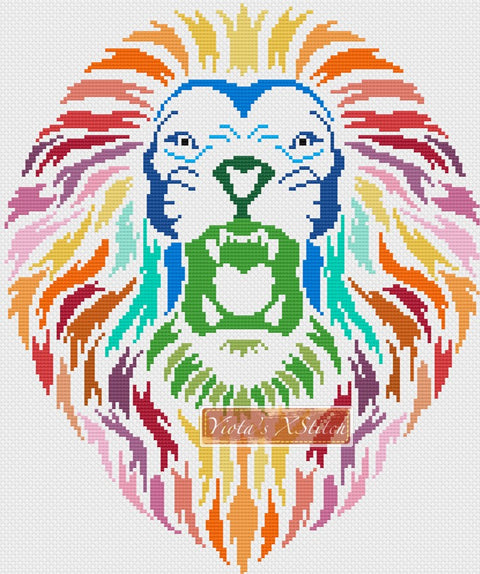 Tribal rainbow lion counted cross stitch kit