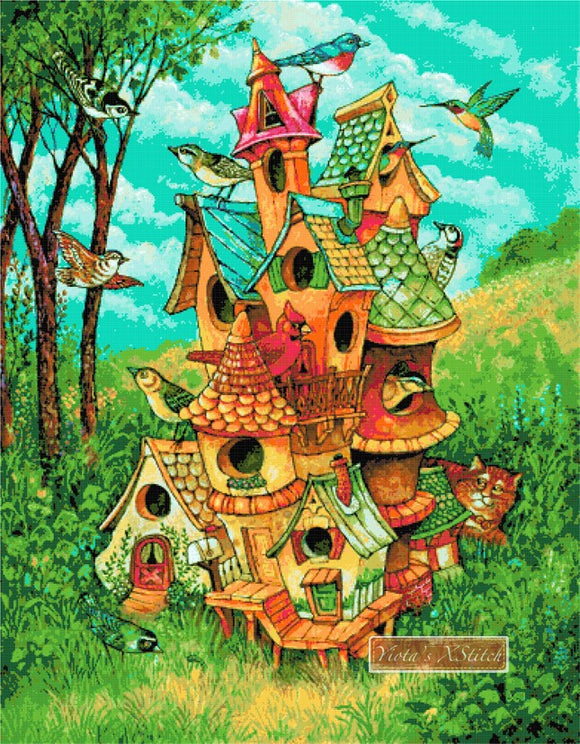 Tweeties condo, birds large and advanced counted cross stitch kit.