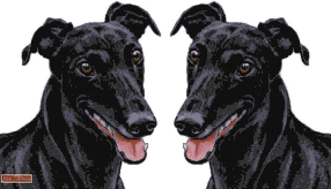 Two black greyhounds counted cross stitch kit
