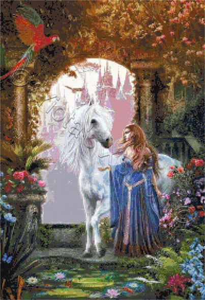 Unicorn in garden counted cross stitch kit - 1