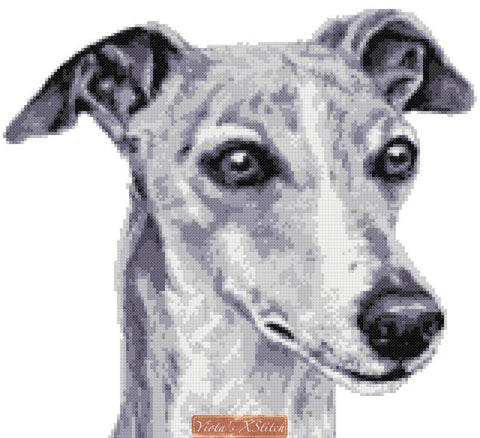 Whippet grey and white cross stitch kit