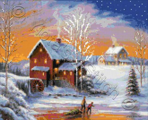 Winter at the old mill counted cross stitch kit