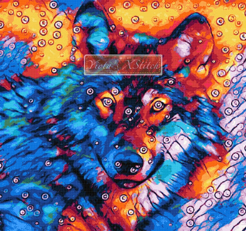 Abstract wolf in circles counted cross stitch kit