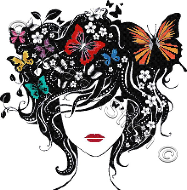 Woman with butterflies cross stitch kit - 1